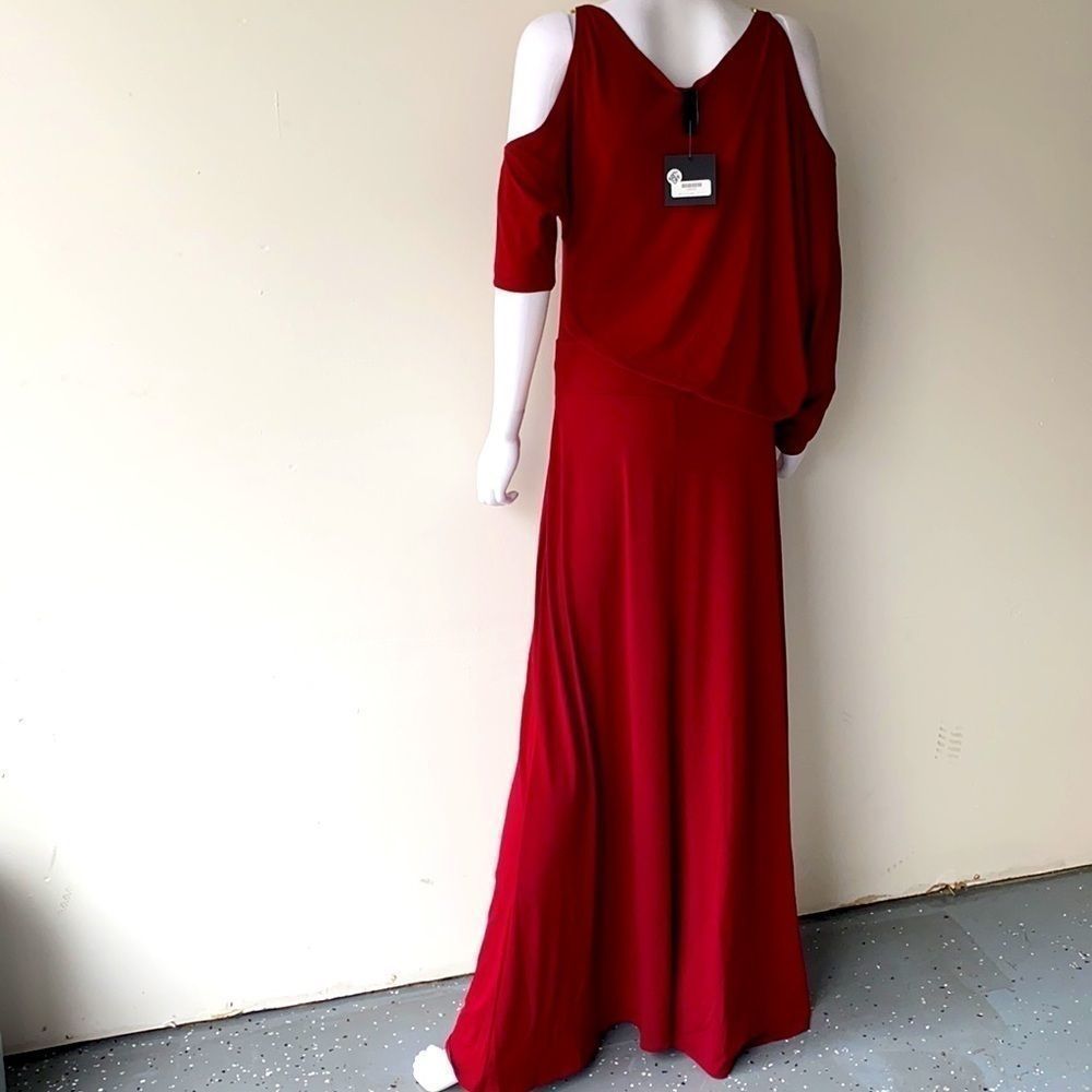 NWT Unaluna Abbey Long Wine Cold Shoulder Maxi XS - Picture 3 of 8